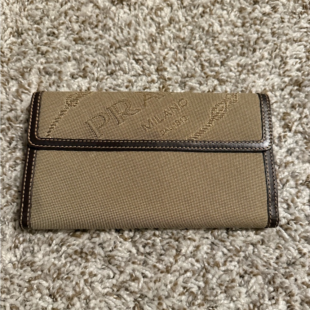 Prada Designer Canvas Wallet with Brown Trim